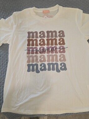 Mama Graphic Tee - White with Neutral Multi-Color Print